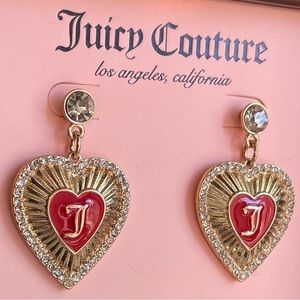 Juicy Couture Heart & Rhinestone Gold Tone Post Earrings